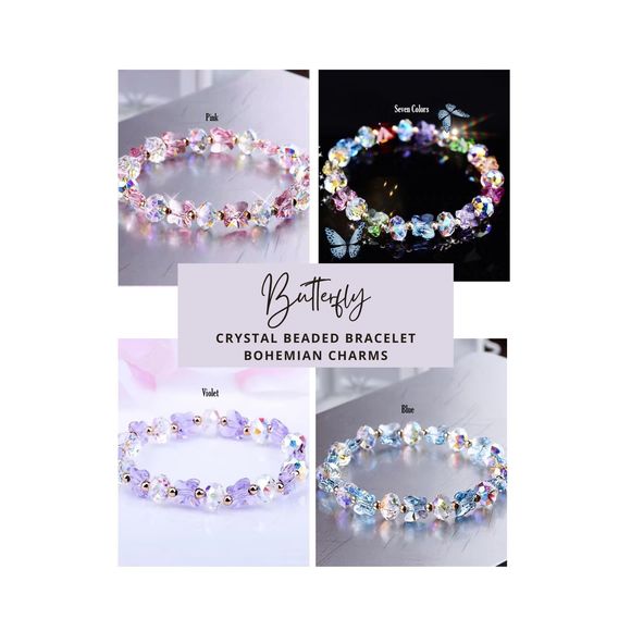 Butterfly Elegance: Crystal Beaded Bracelet with Bohemian Charms - Picture 1 of 6